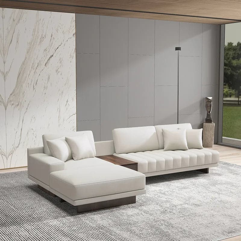 Canapé sectionnel modulaire blanc laiteux en forme de L de 126 pouces avec pouf pour le salon