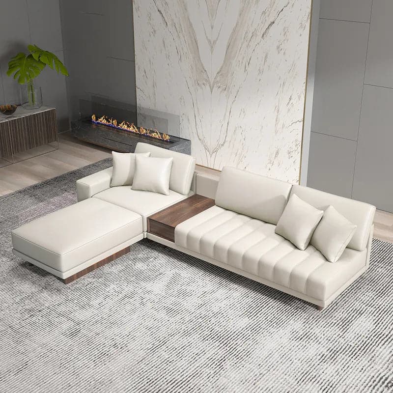 Canapé sectionnel modulaire blanc laiteux en forme de L de 126 pouces avec pouf pour le salon