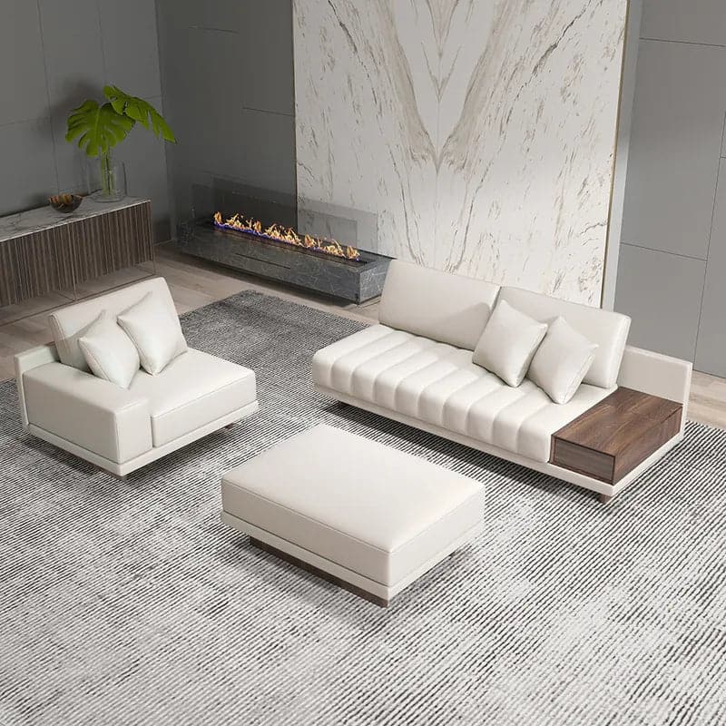 126" L-Shaped Milky White Modular Sectional Sofa Chaise with Ottoman for Living Room