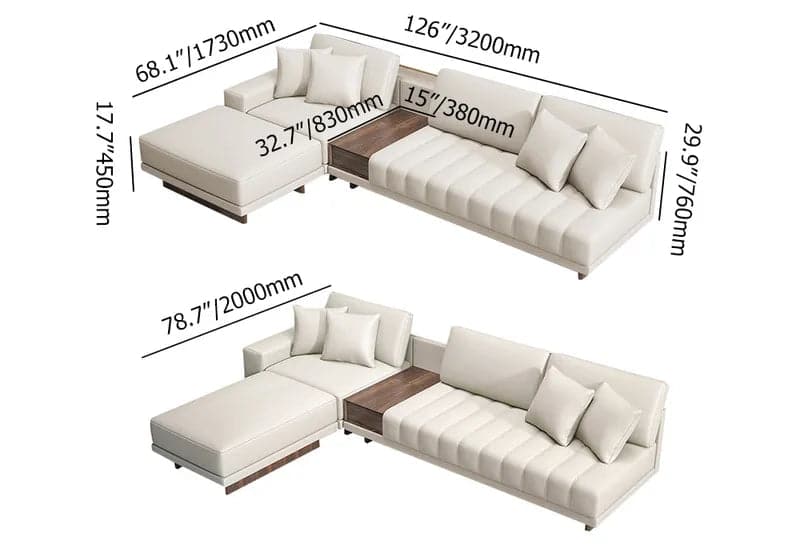 Canapé sectionnel modulaire blanc laiteux en forme de L de 126 pouces avec pouf pour le salon
