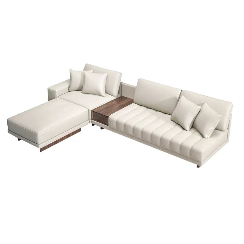 126" L-Shaped Milky White Modular Sectional Sofa Chaise with Ottoman for Living Room