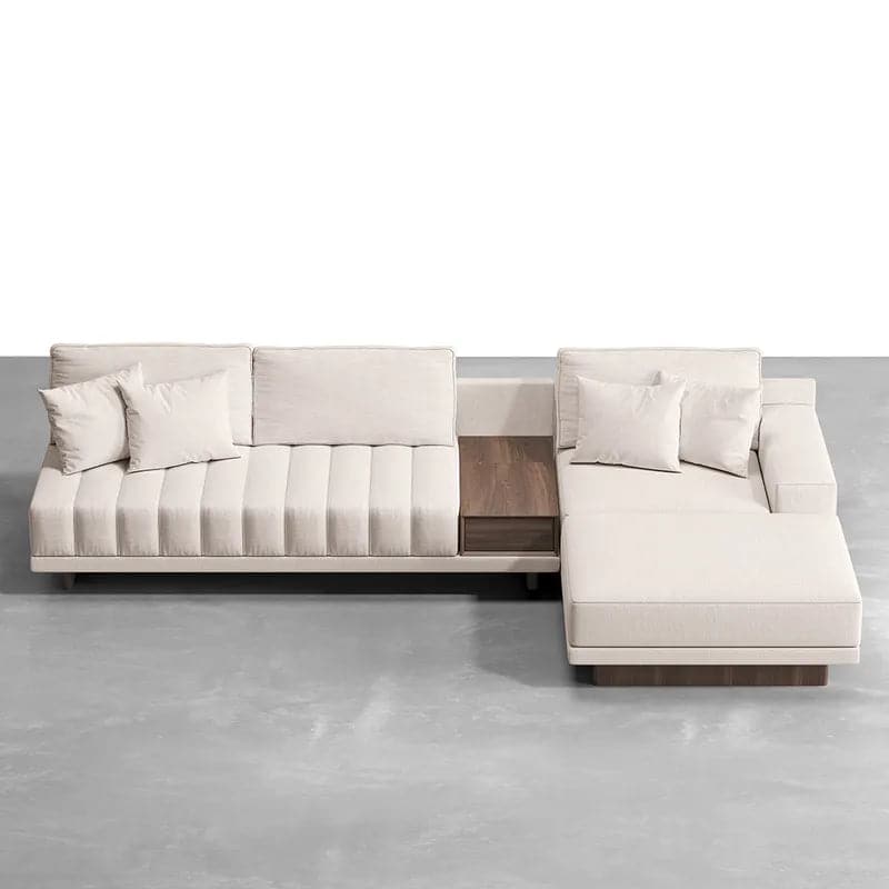 Canapé sectionnel modulaire blanc cassé en forme de L de 126 po avec pouf pour le salon