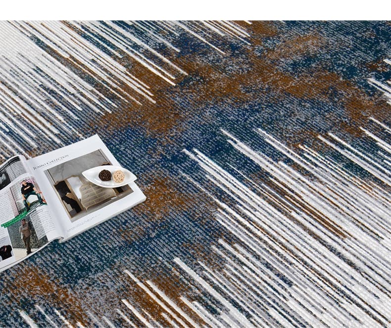 Tapis contemporain bleu profond accentué d'or foncé pour le salon et la chambre à coucher