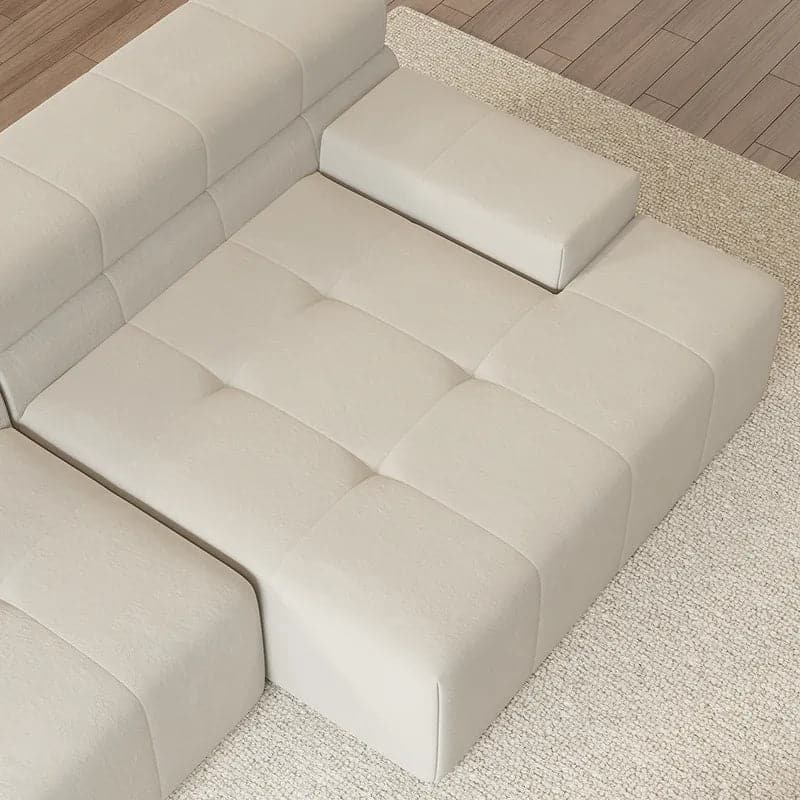 Canapé sectionnel modulaire moderne en forme de L de 133 po en velours blanc cassé avec méridienne