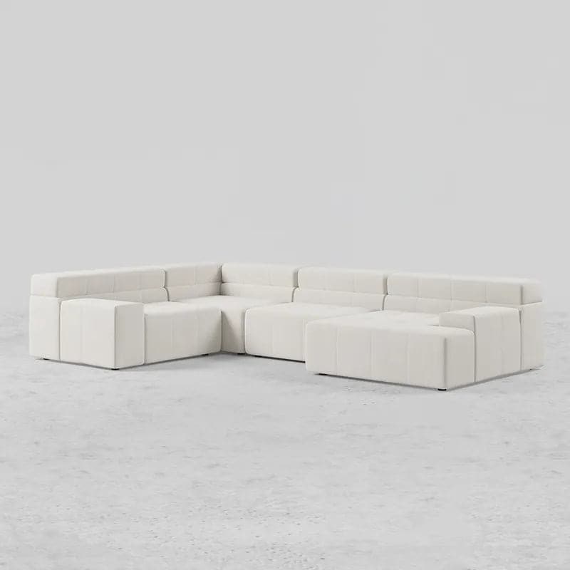 133" L-Shaped Modern Off White Velvet Modular Sectional Sofa with Chaise