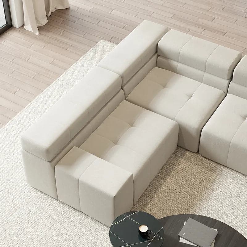 133" L-Shaped Modern Off White Velvet Modular Sectional Sofa with Chaise