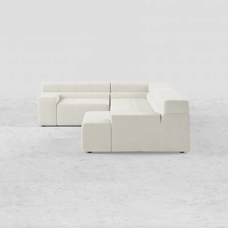 133" L-Shaped Modern Off White Velvet Modular Sectional Sofa with Chaise