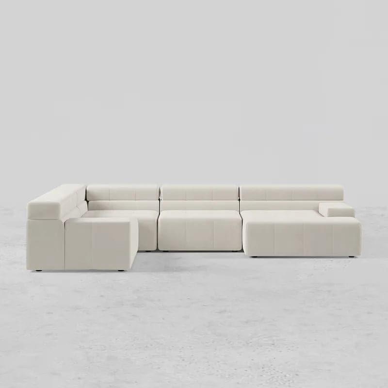 133" L-Shaped Modern Off White Velvet Modular Sectional Sofa with Chaise