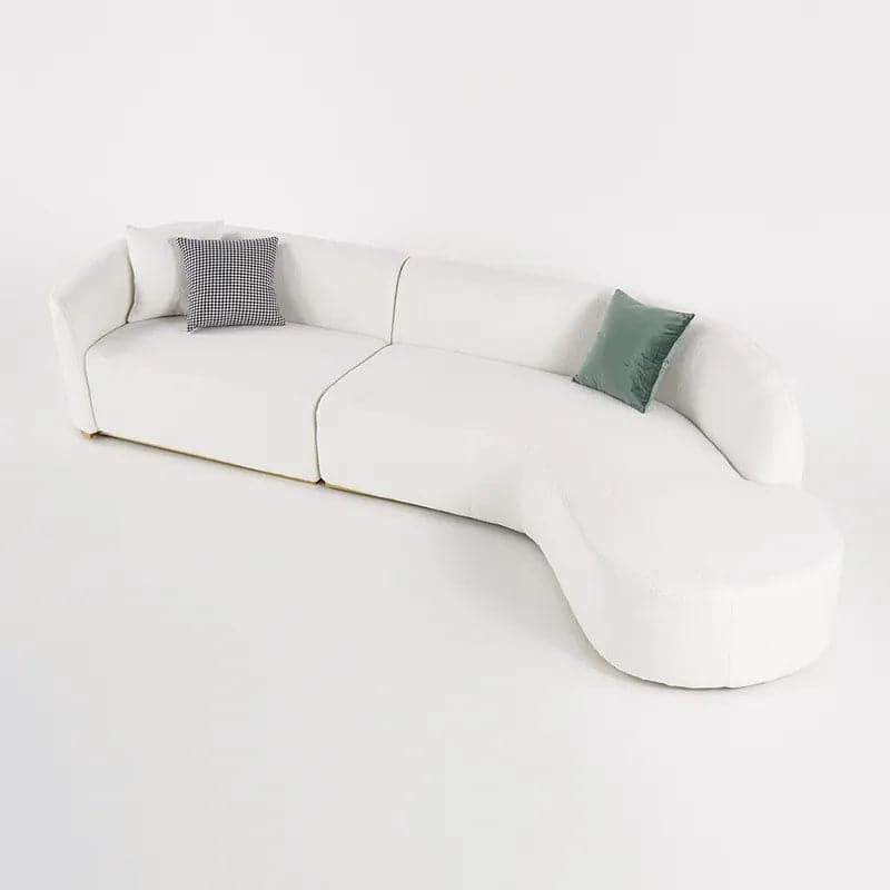 134" Curved White Sectional Sofa Upholstered 5-Seater Floor Sofa Faux-Fur Polyester