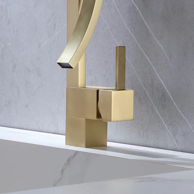 BrushedGoldWaterfallBathroomSinkFaucetSingleHoleSingleHandleBrassModernStyle#Brushed Gold