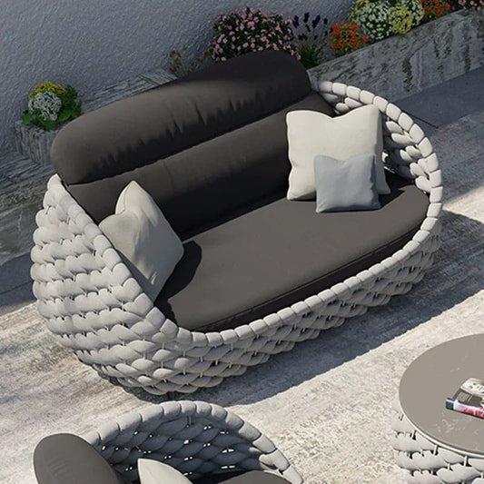 2-Seater Rope Woven Patio Loveseat with Removable Cushions