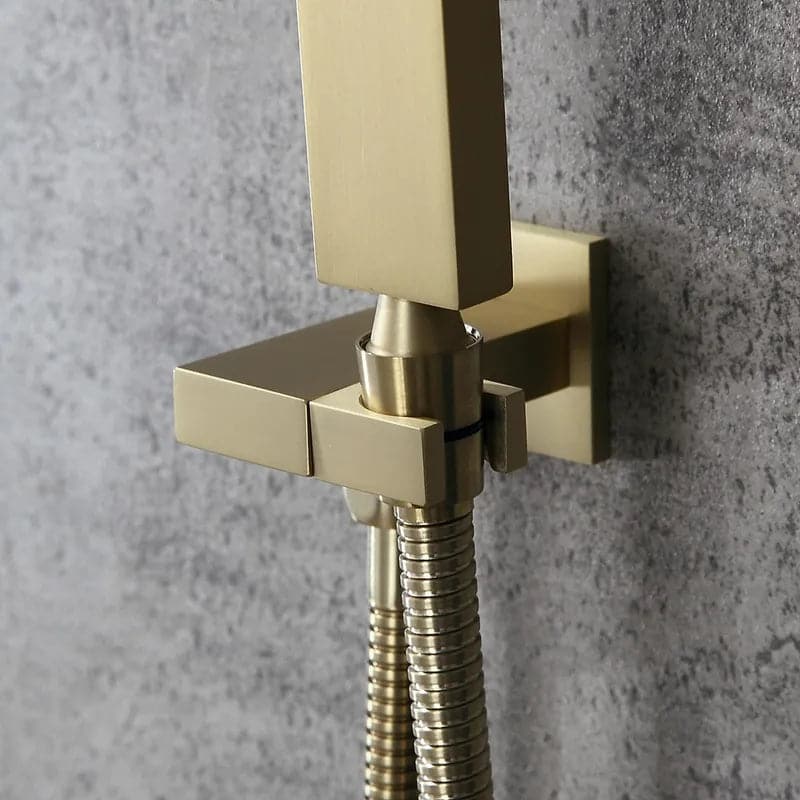 20" Thermostatic Rain Shower System with Hand Shower & 3 Body Jet Sprays in Brushed Gold