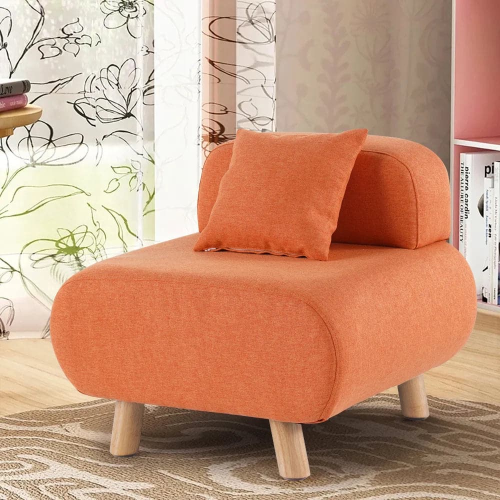 Modern Orange Accent Chair with Cotton and Linen Upholstered and Pillow Included