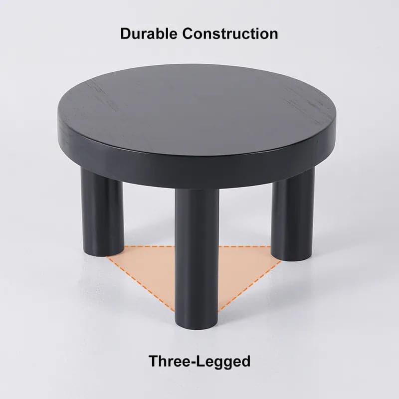 23.6" Round Black Pine Wood Coffee Table Center Table for Living Room