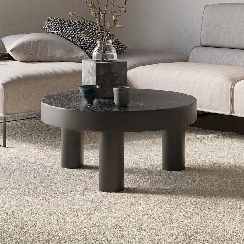 23.6" Round Black Pine Wood Coffee Table Center Table for Living Room