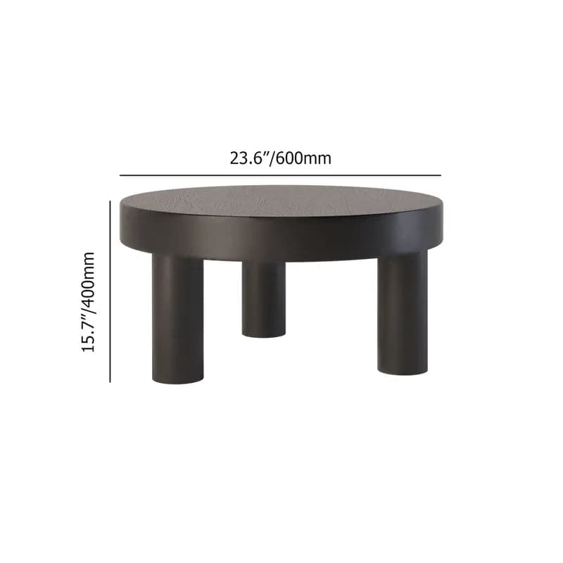 23.6" Round Black Pine Wood Coffee Table Center Table for Living Room