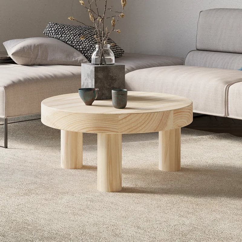 23.6" Round Black Pine Wood Coffee Table Center Table for Living Room