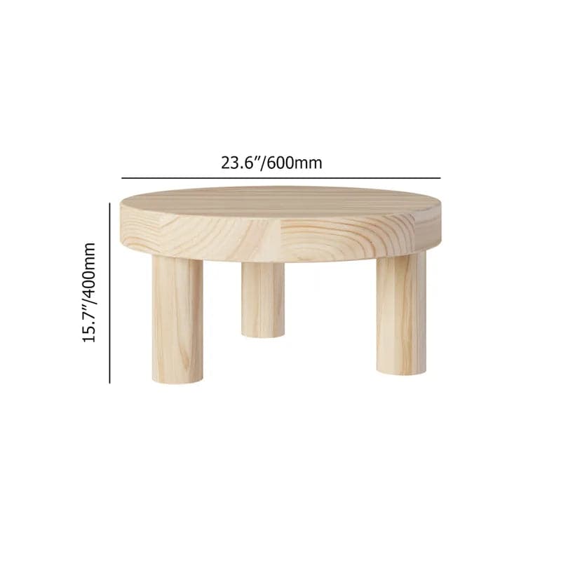 23.6" Round Black Pine Wood Coffee Table Center Table for Living Room