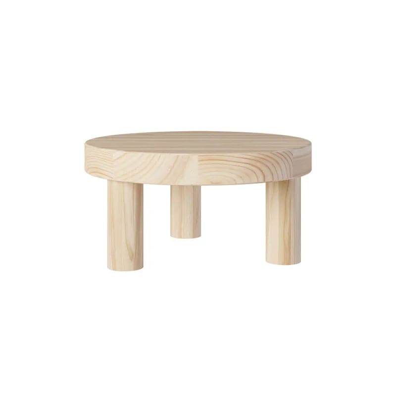 23.6" Round Black Pine Wood Coffee Table Center Table for Living Room