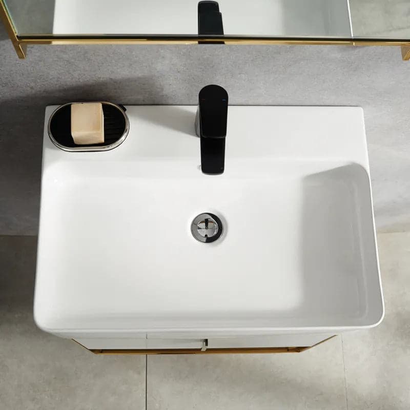 Meuble-lavabo flottant moderne blanc de 24 po avec étagère à tiroirs et évier simple en céramique intégré