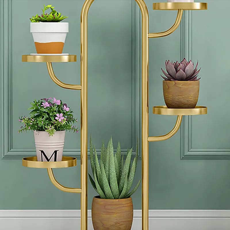 Modern Tree-Shaped 46-Tiered Plant Stand in Gold (Set of 2)