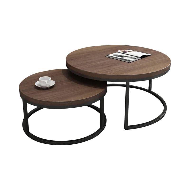 2 Pieces Modern Gray & Black Round Nesting Coffee Table for Living Room