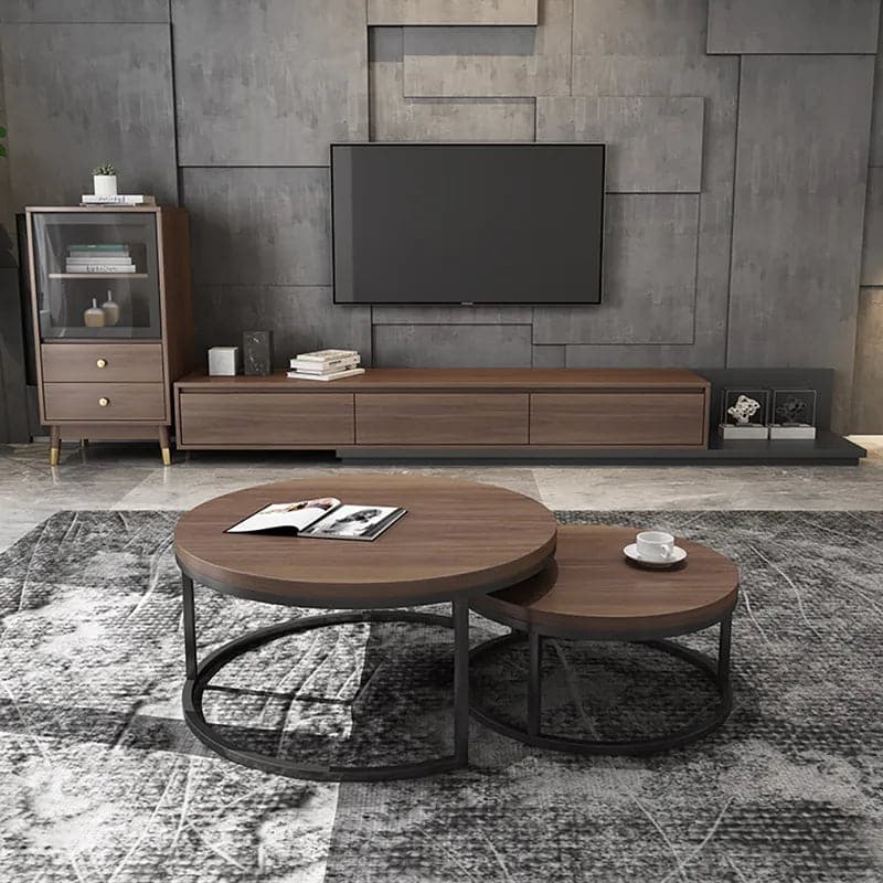 2 Pieces Modern Gray & Black Round Nesting Coffee Table for Living Room