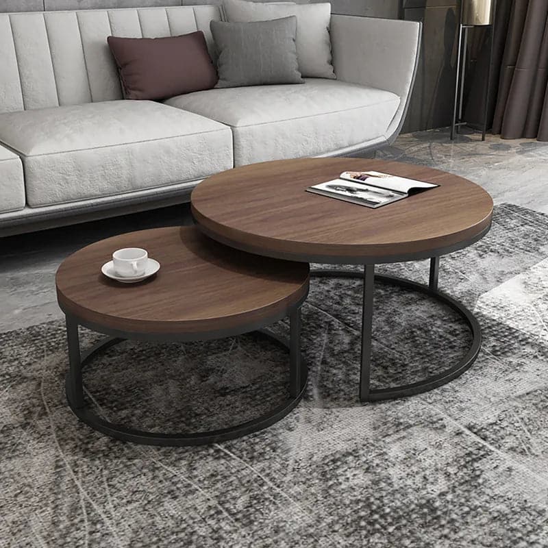 2 Pieces Modern Gray & Black Round Nesting Coffee Table for Living Room