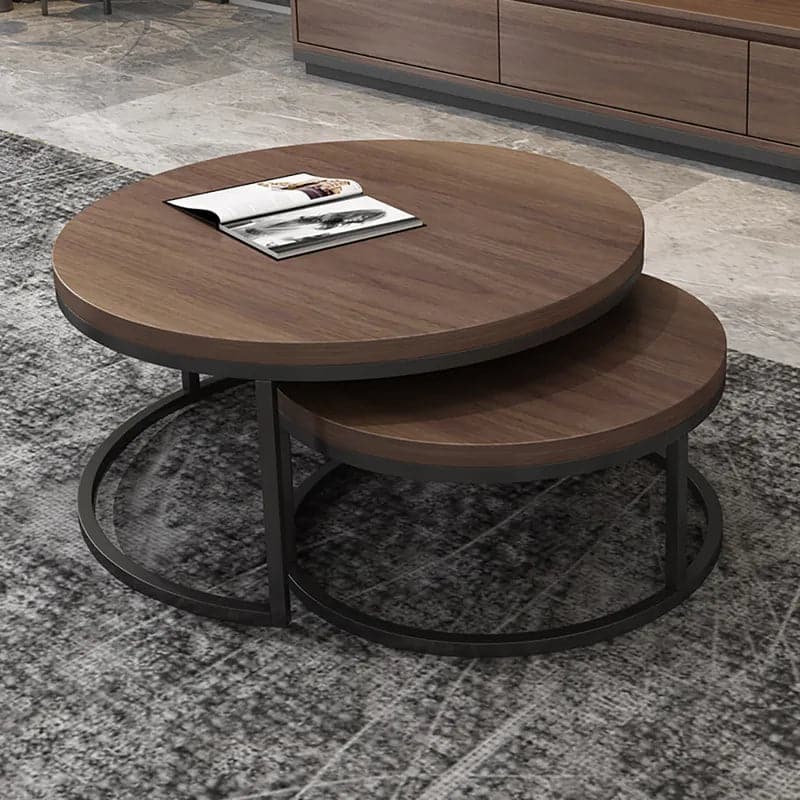 2 Pieces Modern Gray & Black Round Nesting Coffee Table for Living Room