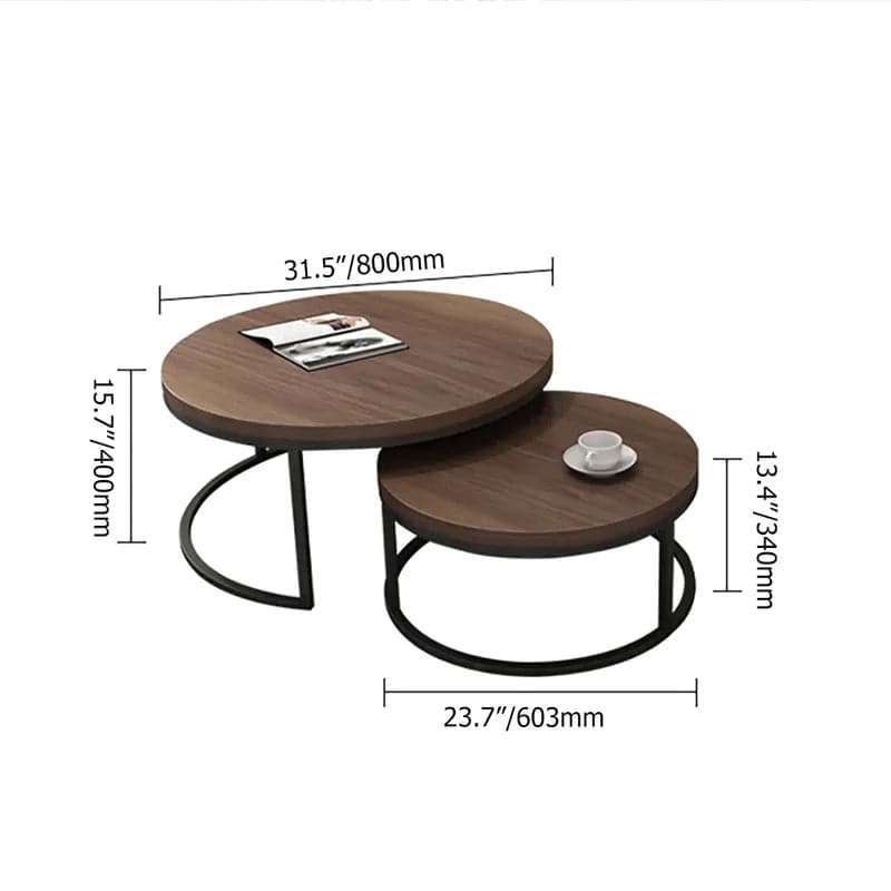 2 Pieces Modern Gray & Black Round Nesting Coffee Table for Living Room