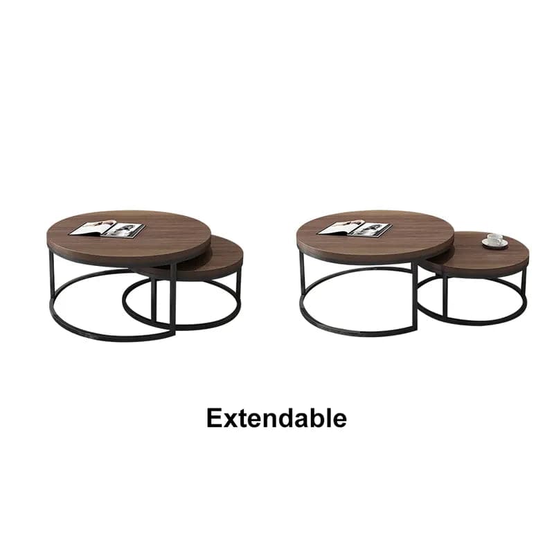 2 Pieces Modern Gray & Black Round Nesting Coffee Table for Living Room