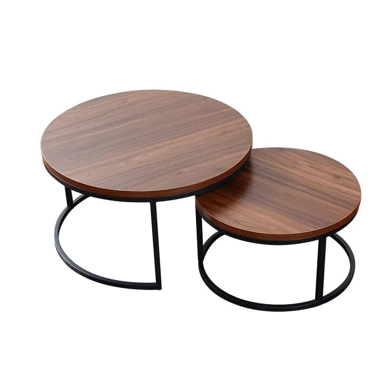 2 Pieces Modern Gray & Black Round Nesting Coffee Table for Living Room