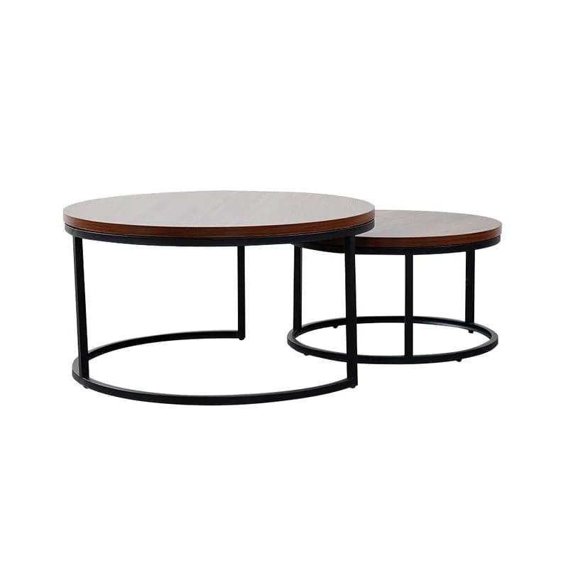 Table basse gigogne ronde moderne grise et noire, 2 pièces, pour le salon