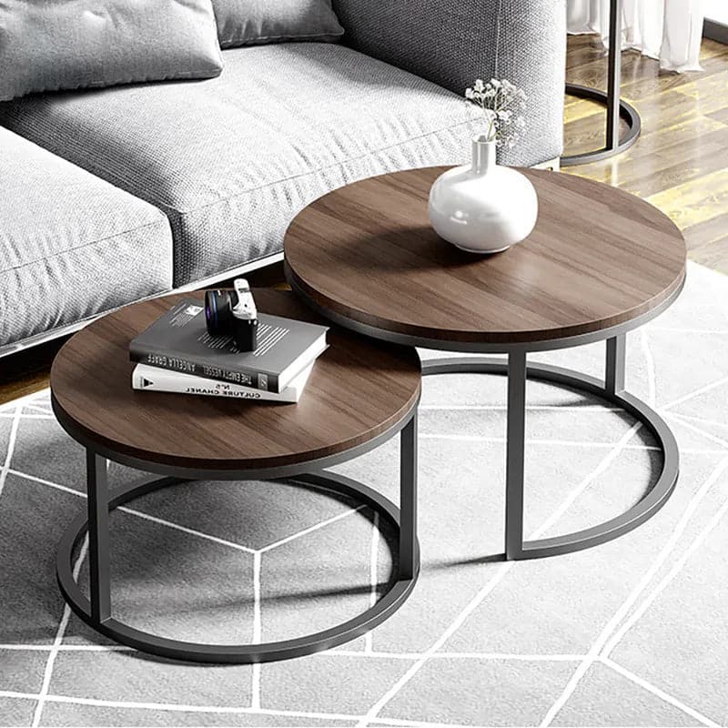 2 Pieces Modern Gray & Black Round Nesting Coffee Table for Living Room