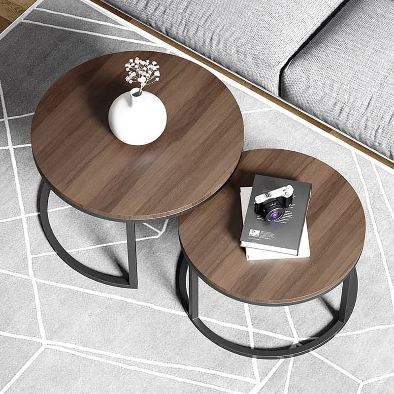 2 Pieces Modern Gray & Black Round Nesting Coffee Table for Living Room