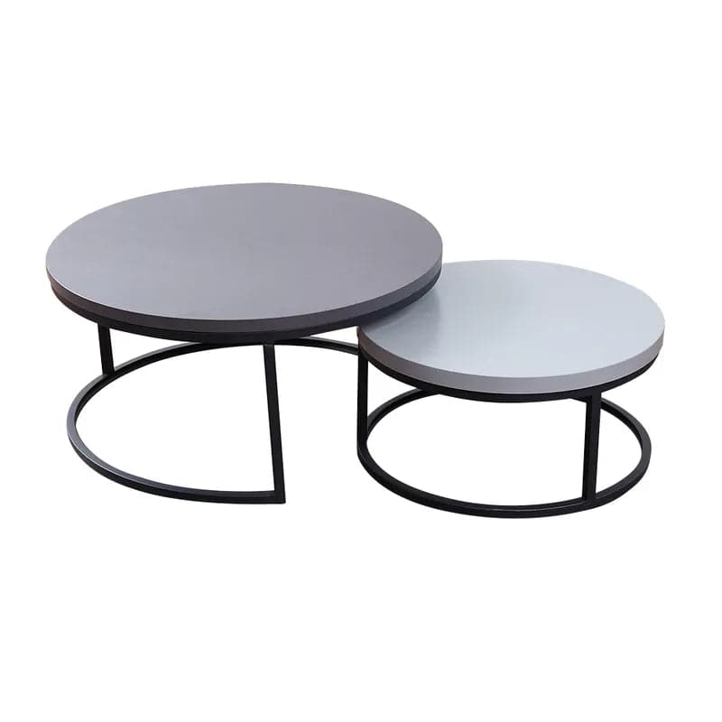 2 Pieces Modern Gray & Black Round Nesting Coffee Table for Living Room