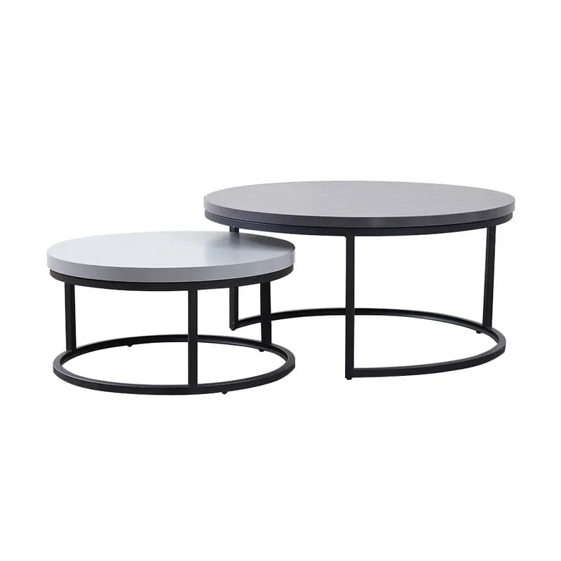 2 Pieces Modern Gray & Black Round Nesting Coffee Table for Living Room