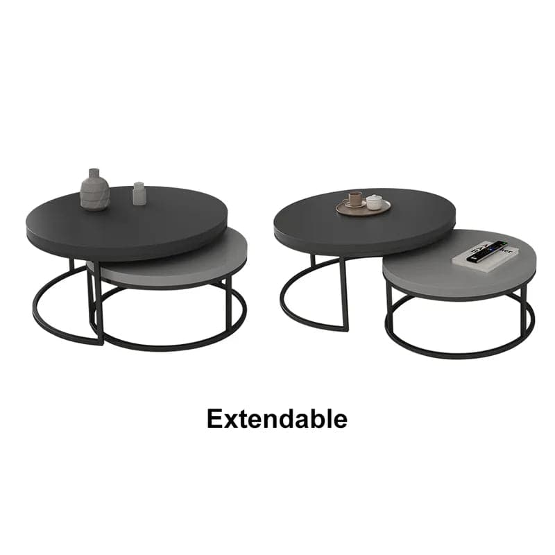 2 Pieces Modern Gray & Black Round Nesting Coffee Table for Living Room