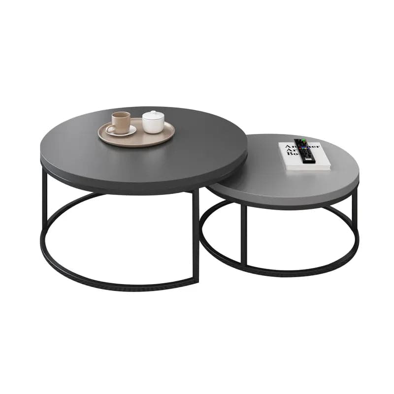 2 Pieces Modern Gray & Black Round Nesting Coffee Table for Living Room