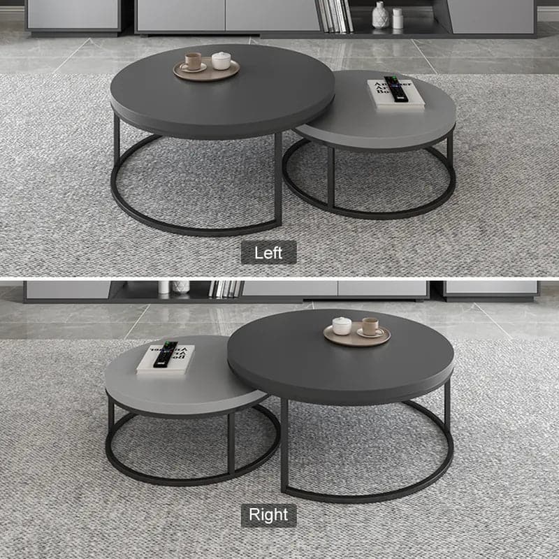 2 Pieces Modern Gray & Black Round Nesting Coffee Table for Living Room