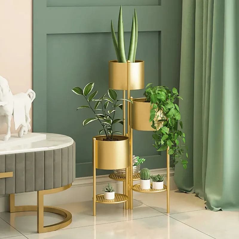 31.4 Tall Metal Plant Stand Indoor Modern 3 Tier Corner Planter in Gold