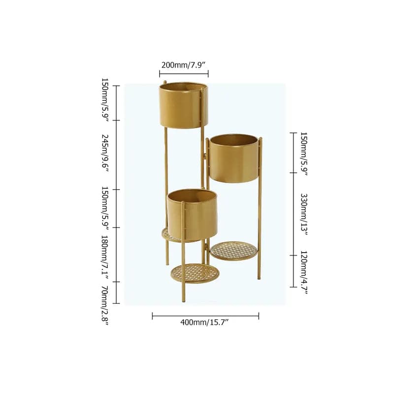 31.4 Grand support pour plantes en métal, jardinière d'angle moderne à 3 niveaux en or