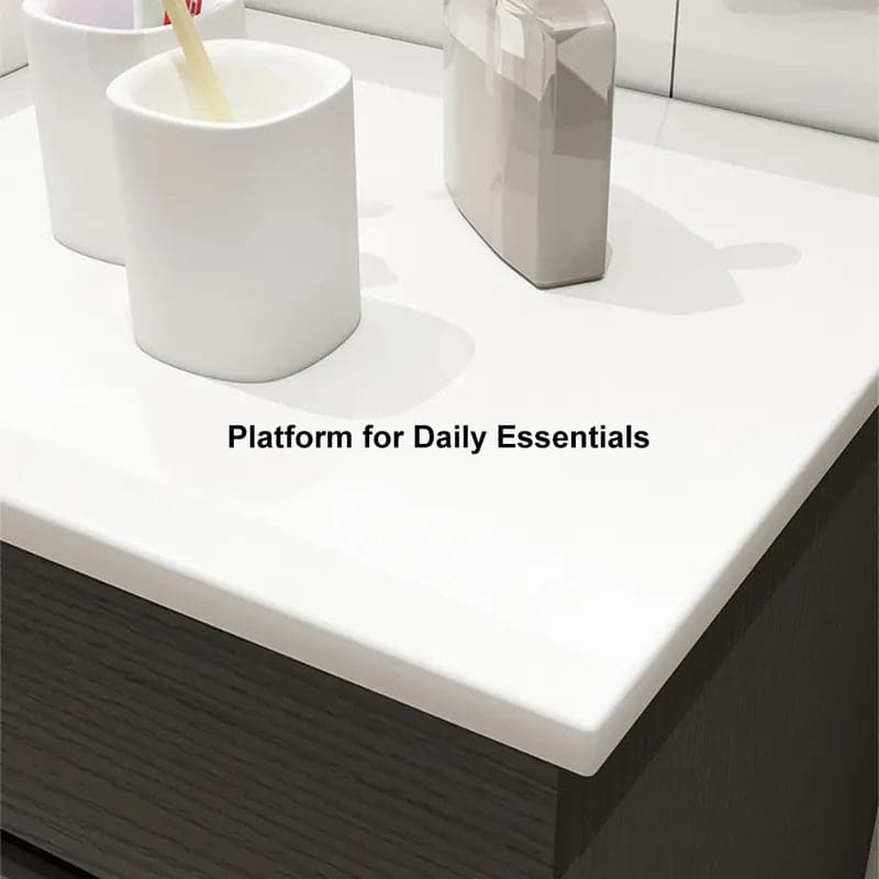 31 Black & White Floating Bathroom Vanity Faux Marble Top Ceramic Vessel Sink#Black