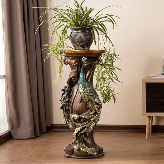 32.5 Rustic Peacock Plant Stand Indoor Multi-Colored Freestanding Planter