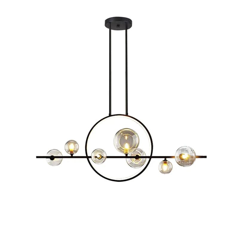 Minimalist 7-Light Glass Globe Shade Black Kitchen Island Light for Dining Room #Black