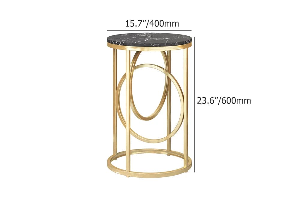 Black Round End Table Marble Top Side Table Metal in Gold