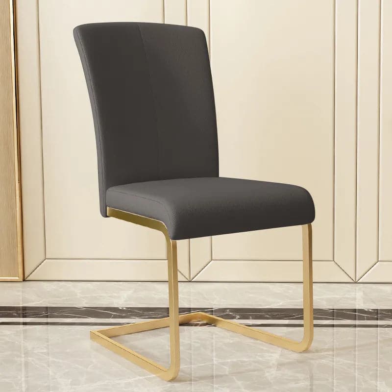 Modern Minimalist Upholstered Black PU Leather Dining Chairs (Set of 2) Gold Metal Base#Black