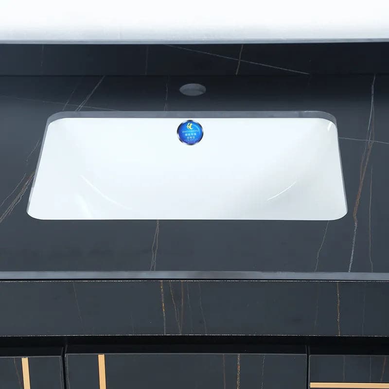 35" noir moderne faux marbre flottant salle de bains vanité simple évier en céramique