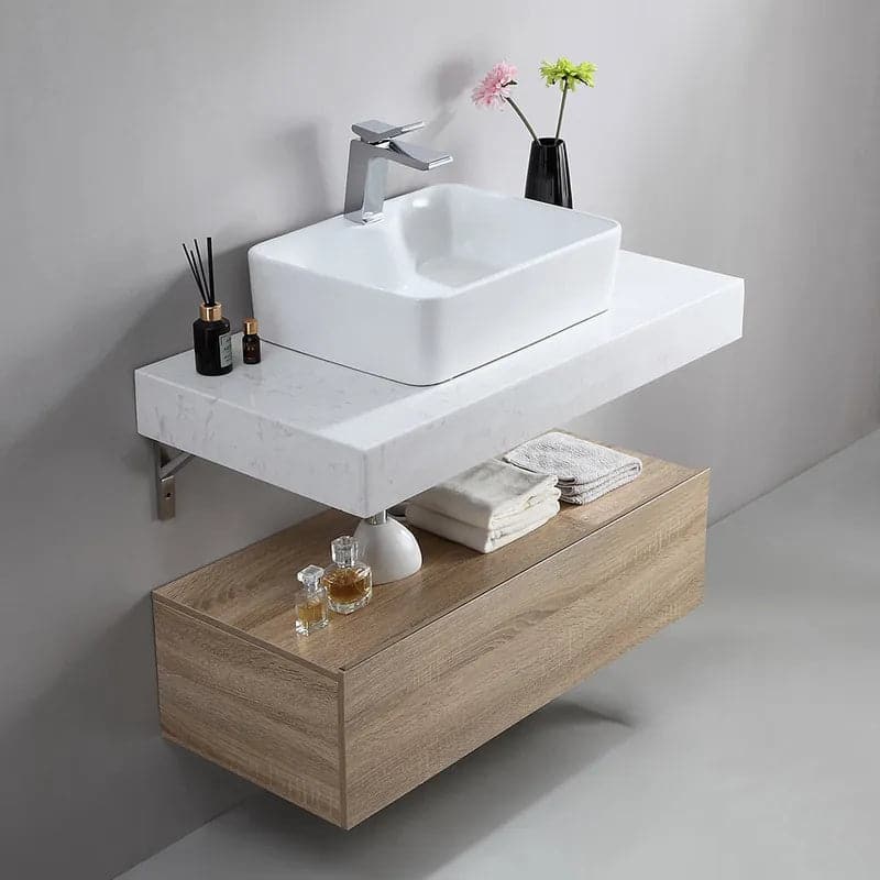 Voohek Modern Design Ceramic Set, Bathroom Vanity with Basin Sink and  Storage, Wall Mounted Floating Cabinet, for Small, Space Saving, 30 Inch,  White Oak C - Yahoo Shopping