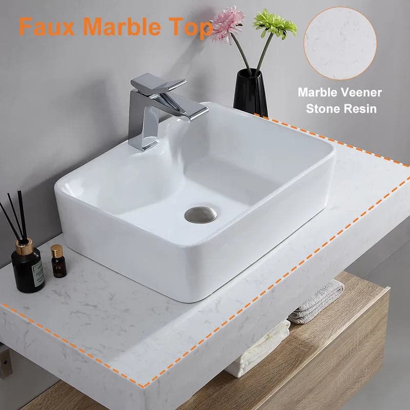 35/40 Modern Floating Bathroom Vanity Set With Single Sink White and  Natural